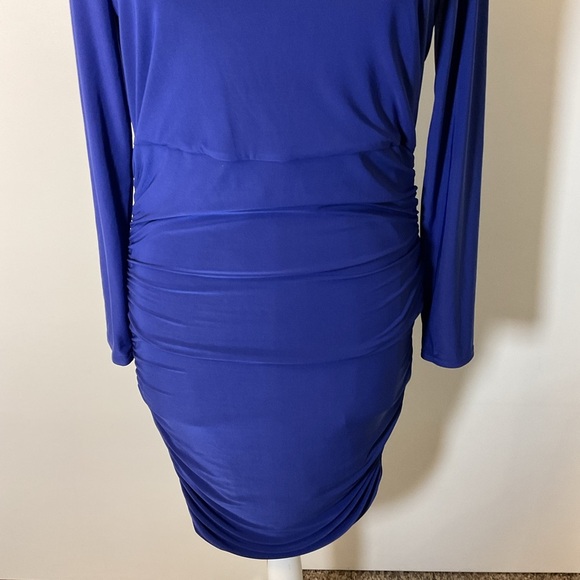 19. Spence Blue Ruched Long Sleeve Sheath Midi Dress Size Medium - Picture 3 of 6